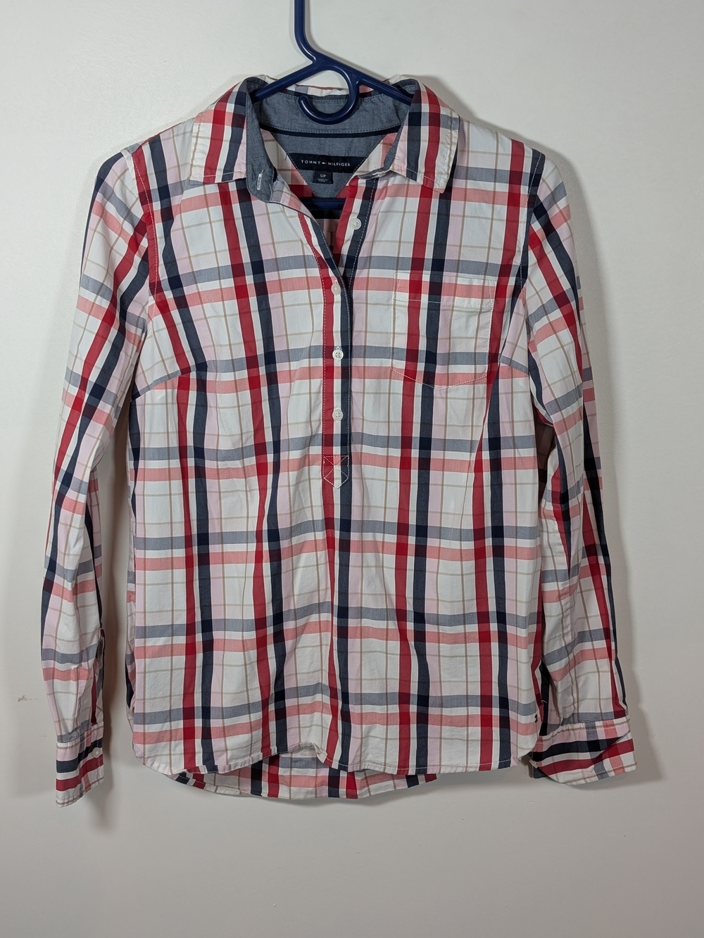 Tommy Hilfiger Red & Navy Plaid Women's Button-Up Shirt